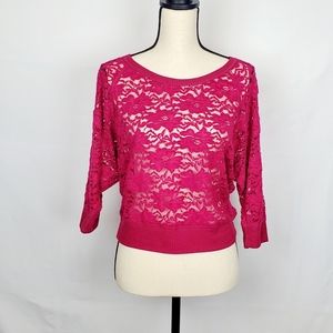 Dolled Up Pink Lace 3/4 Sleeve Top M
